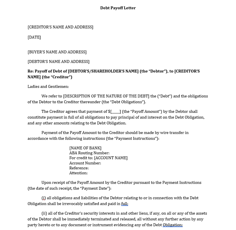 Payoff Letter Template Legal GPS